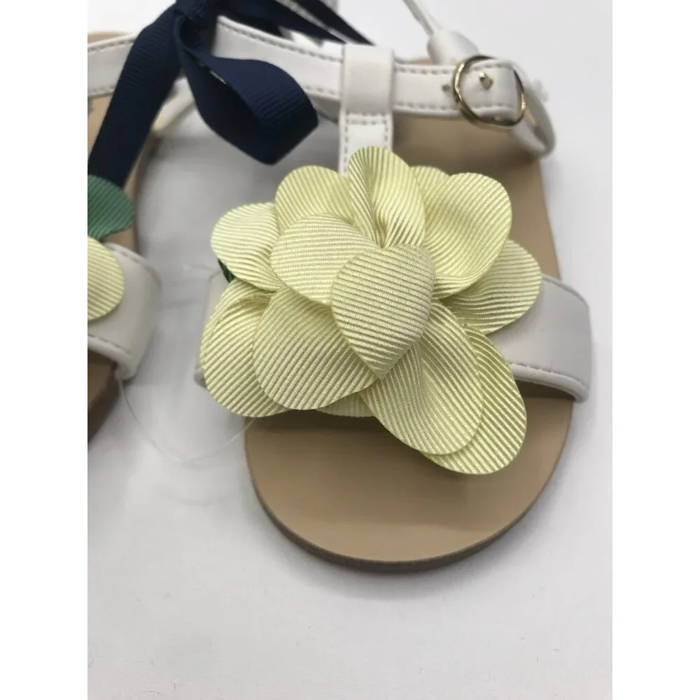 Janie And Jack Sandals Girls Toddler Size 7‎ White Yellow Floral